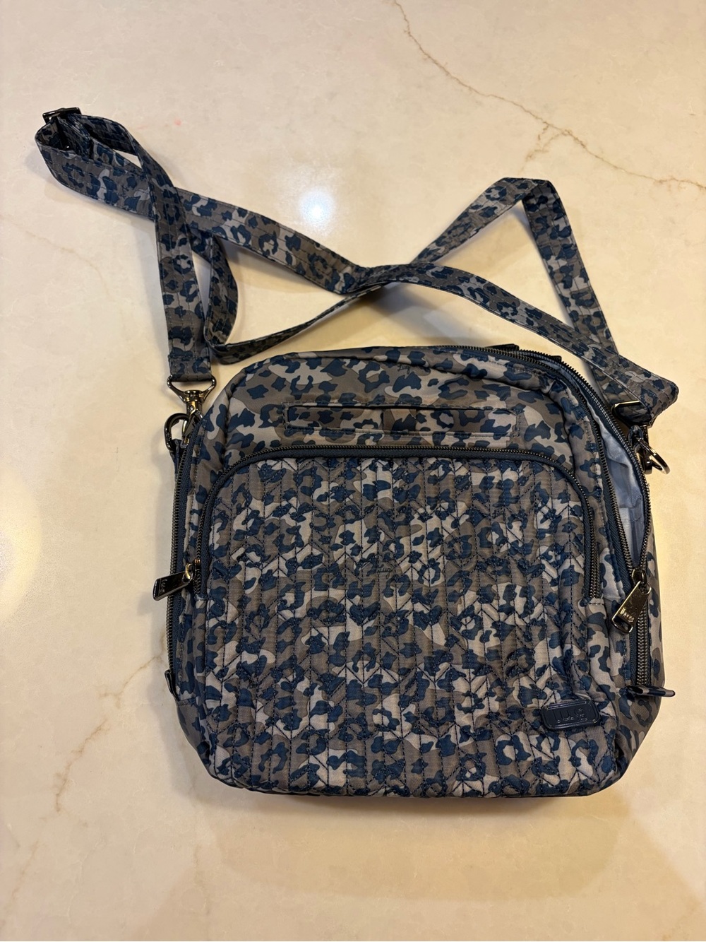 Quilted Leopard Print Crossbody Bag - Blue Gray NWOT